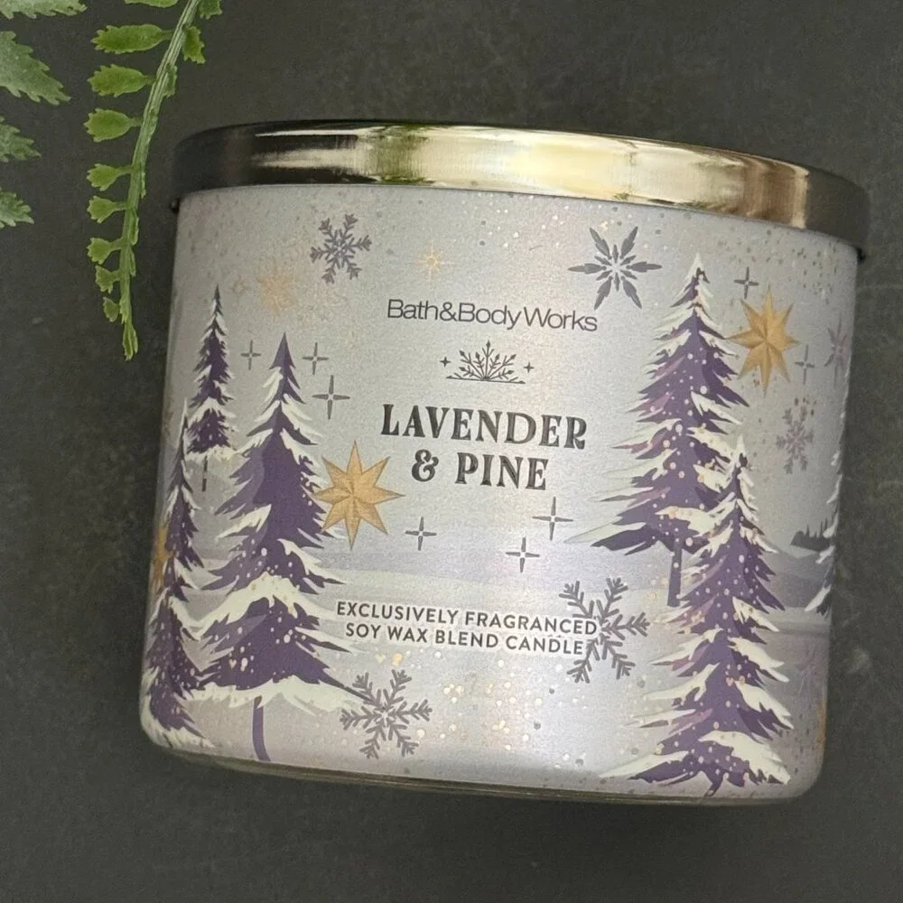 BBW Lavender & Pine Bath & Body Works 3 Wick Candle